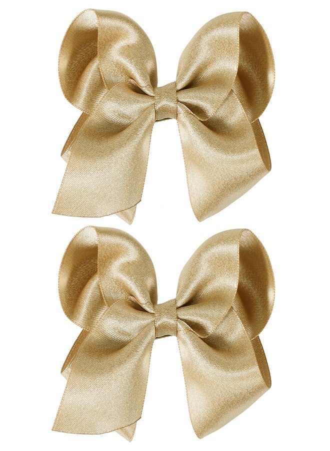 KCHIES 4" Big Shiny Glitter Ribbon Hair Bows Alligator Clips Barrettes Hand-made Champagne Gold Bowknot Hair Accessories for little Teen Toddler Girls Kids Christmas New Year Gift in Pairs - Image 1